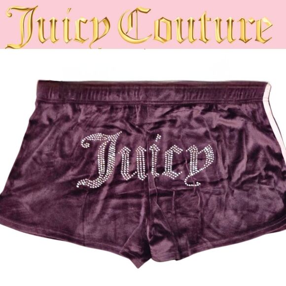 Juicy Couture Other - Juicy Couture Rhinestone Logo Side Stripe Velour Lounge Shorts